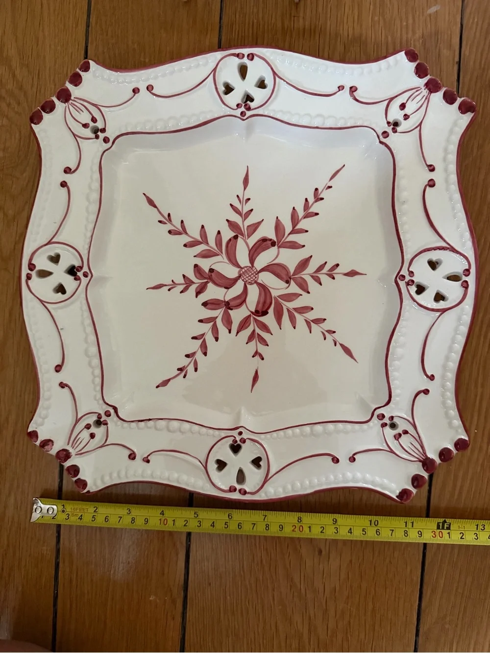 Vintage handpainted ceramic plate and platter. Set of 2
